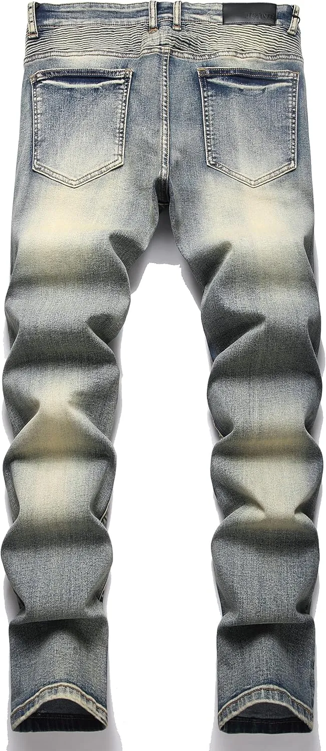 XIMXIMMTIAN Mens Slim Fit Jeans Stretch Ripped Biker Jeans for Men Fashion Straight Comfort Flex Waist Casual Denim Pants