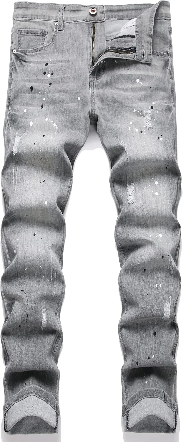 XIMXIMMTIAN Mens Slim Fit Jeans Stretch Ripped Biker Jeans for Men Fashion Straight Comfort Flex Waist Casual Denim Pants