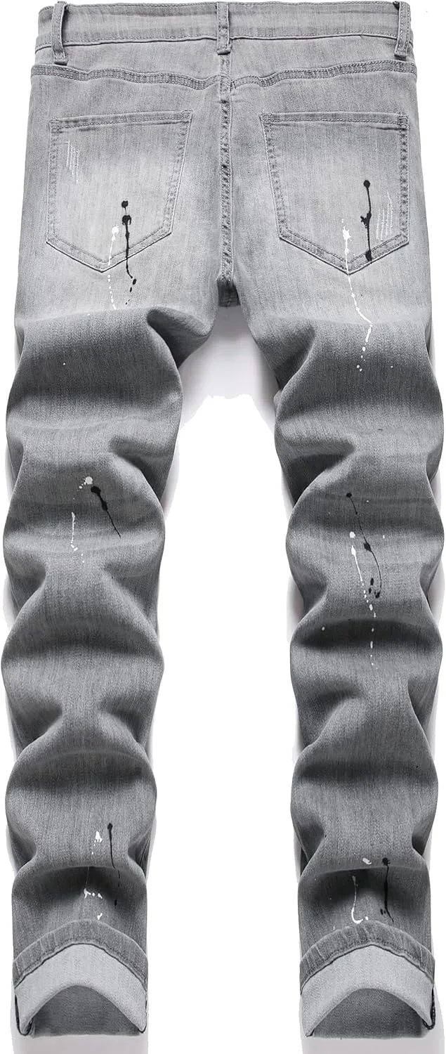 XIMXIMMTIAN Mens Slim Fit Jeans Stretch Ripped Biker Jeans for Men Fashion Straight Comfort Flex Waist Casual Denim Pants