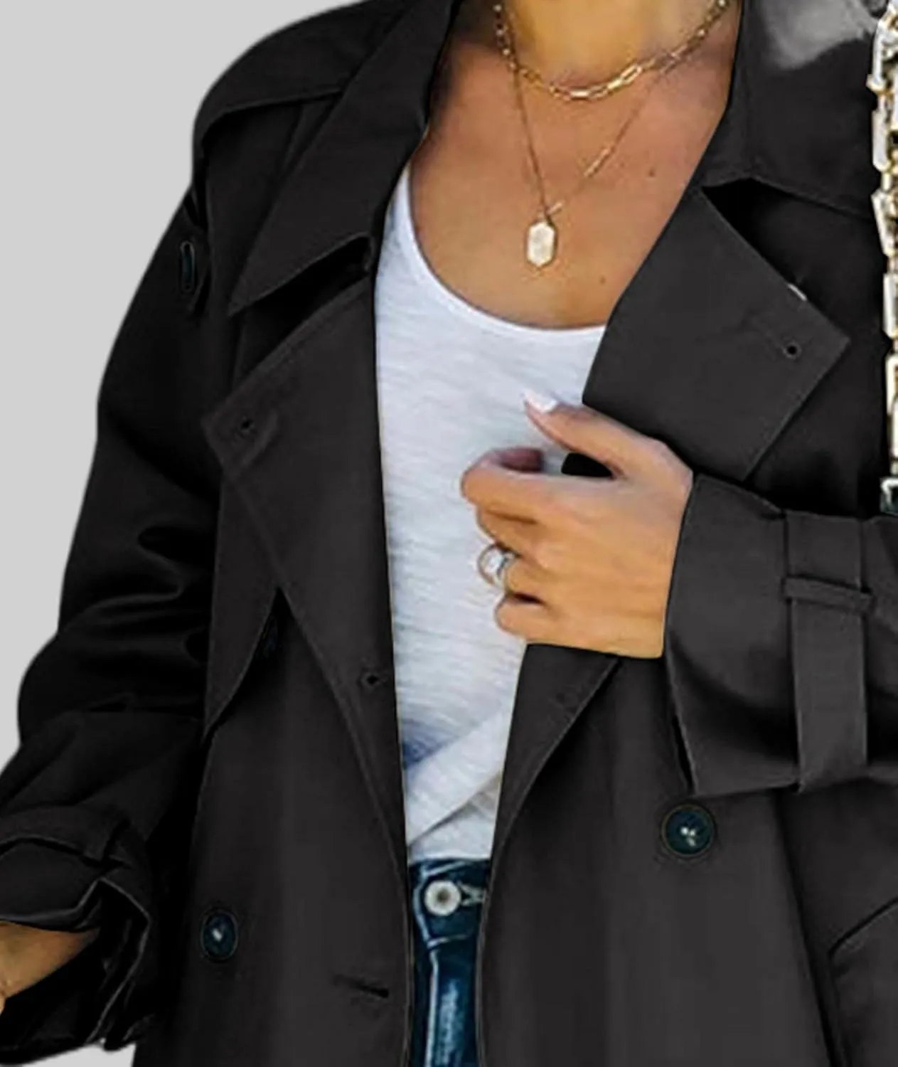 xxxiticat Women's Double Breasted Trench Coat Long Sleeve Turn Down Collar Windproof Belted Overcoat Lapel Long Jacket