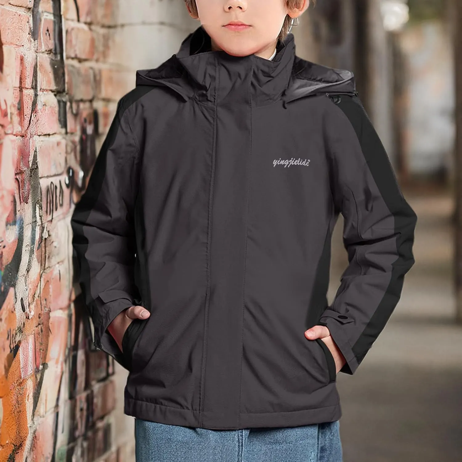 YINGJIELIDE Boy's Waterproof Ski Jacket,Kids Outdoor Snowboarding windproof Jacket,Fleece Lined Hooded,Warm Winter Snow Coat