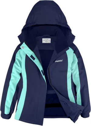 YINGJIELIDE Girl's Waterproof Ski Jacket,Kids Outdoor Snowboarding windproof Jacket,Fleece Lined Hooded,Warm Winter Snow Coat