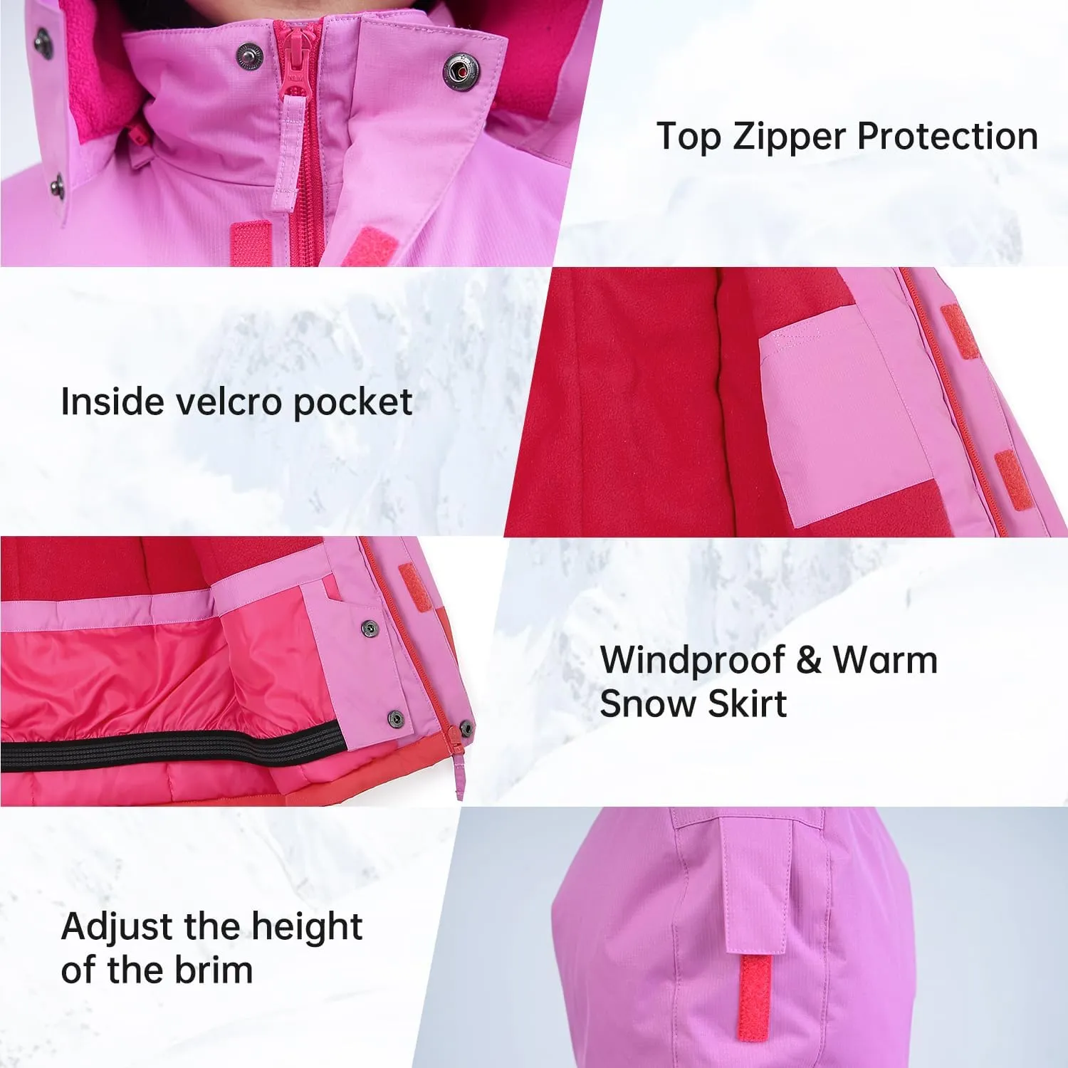 YINGJIELIDE Girl's Waterproof Ski Jacket,Kids Outdoor Snowboarding windproof Jacket,Fleece Lined Hooded,Warm Winter Snow Coat