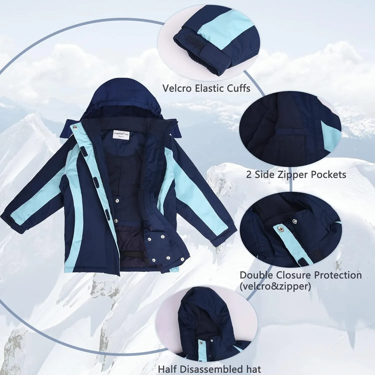 YINGJIELIDE Girl's Waterproof Ski Jacket,Kids Outdoor Snowboarding windproof Jacket,Fleece Lined Hooded,Warm Winter Snow Coat