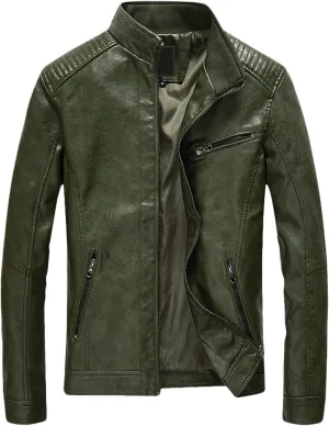 Youhan Men's Casual Zip Up Slim Bomber Faux Leather Jacket