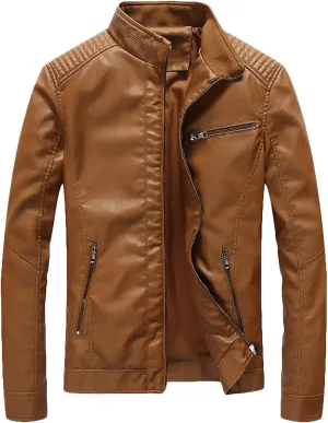 Youhan Men's Casual Zip Up Slim Bomber Faux Leather Jacket