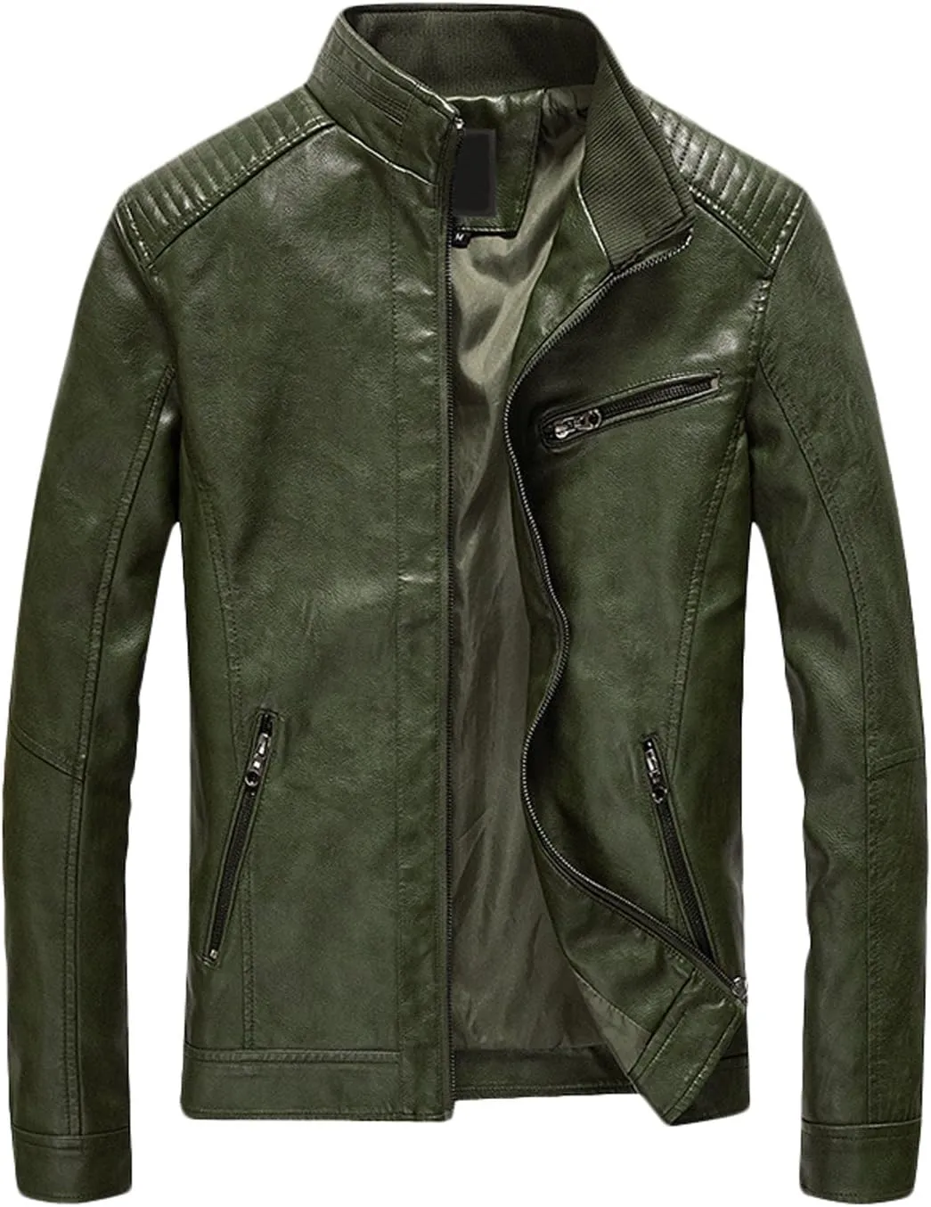Youhan Men's Casual Zip Up Slim Bomber Faux Leather Jacket