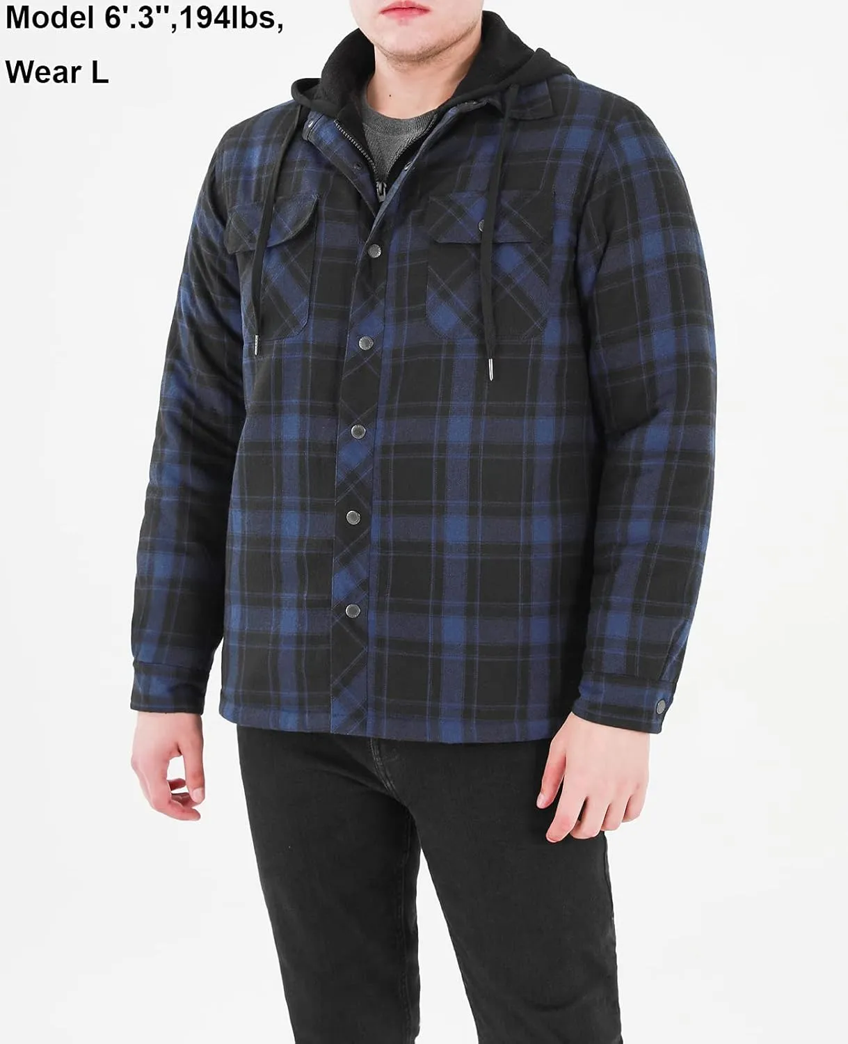 ZENTHACE Men's Thicken Plaid Hooded Flannel Shirt Jacket with Quilted Lined
