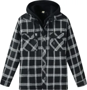 ZENTHACE Men's Thicken Plaid Hooded Flannel Shirt Jacket with Quilted Lined