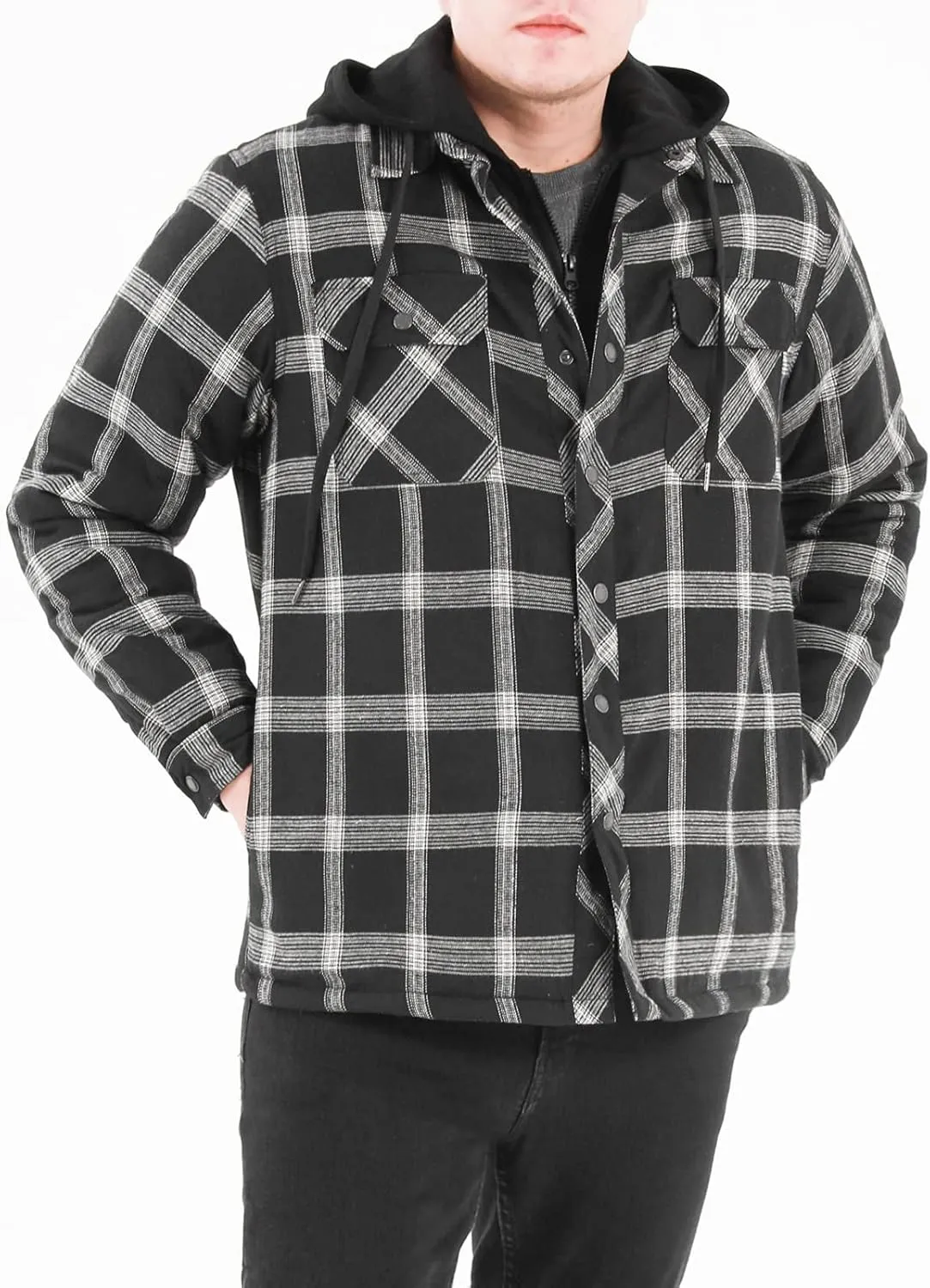 ZENTHACE Men's Thicken Plaid Hooded Flannel Shirt Jacket with Quilted Lined