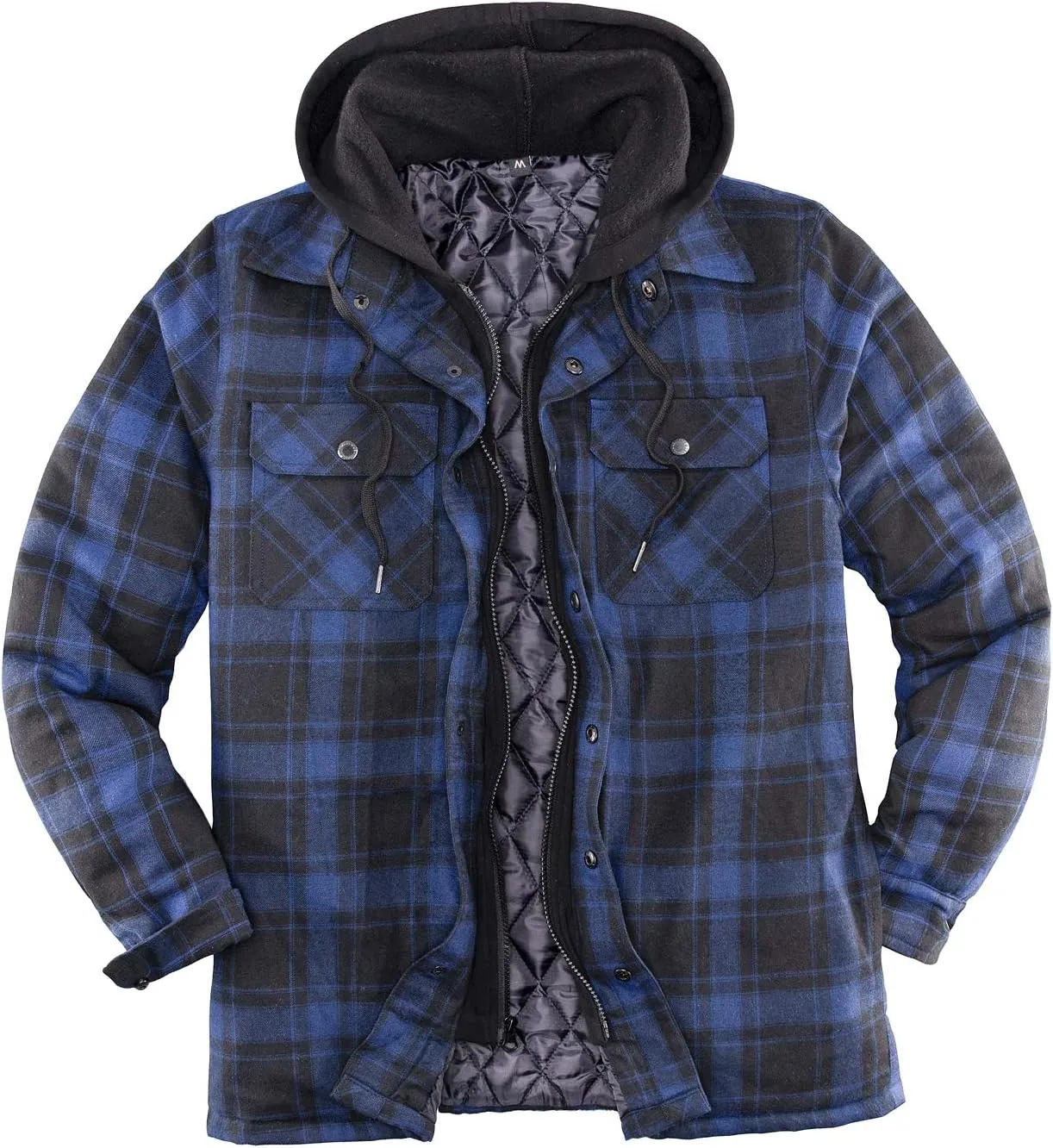 ZENTHACE Men's Thicken Plaid Hooded Flannel Shirt Jacket with Quilted Lined