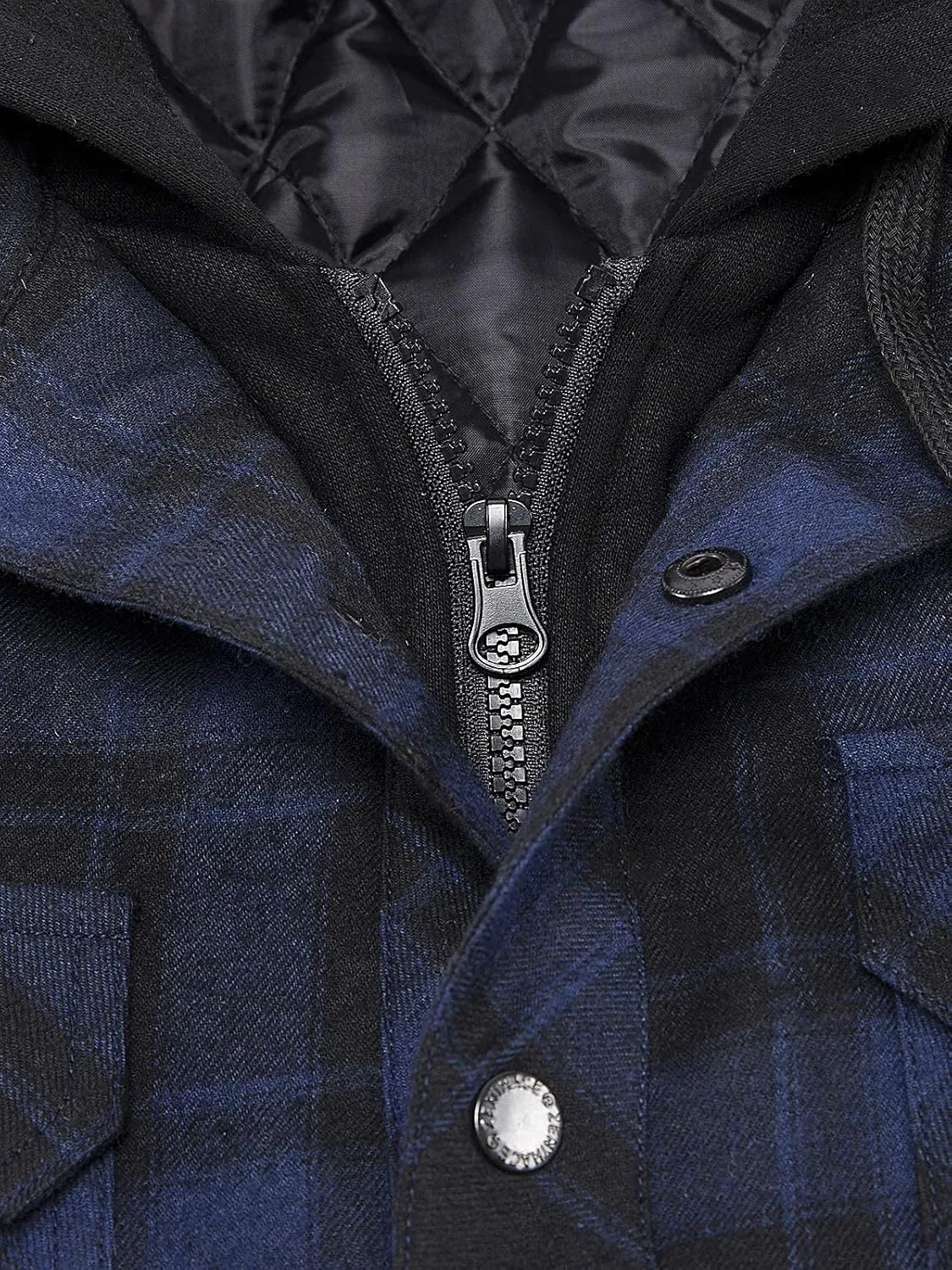 ZENTHACE Men's Thicken Plaid Hooded Flannel Shirt Jacket with Quilted Lined