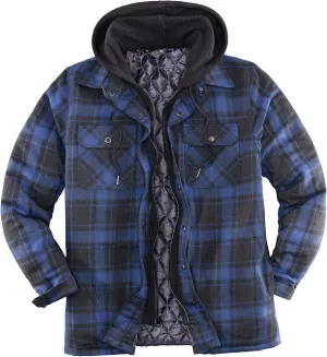ZENTHACE Men's Thicken Plaid Hooded Flannel Shirt Jacket with Quilted Lined