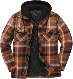 ZENTHACE Men's Thicken Plaid Hooded Flannel Shirt Jacket with Quilted Lined