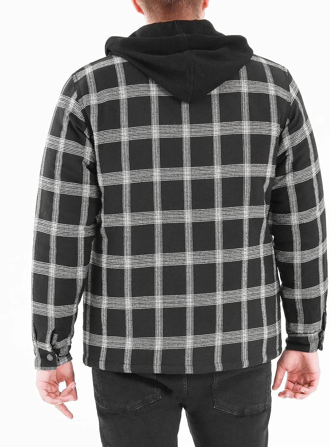 ZENTHACE Men's Thicken Plaid Hooded Flannel Shirt Jacket with Quilted Lined