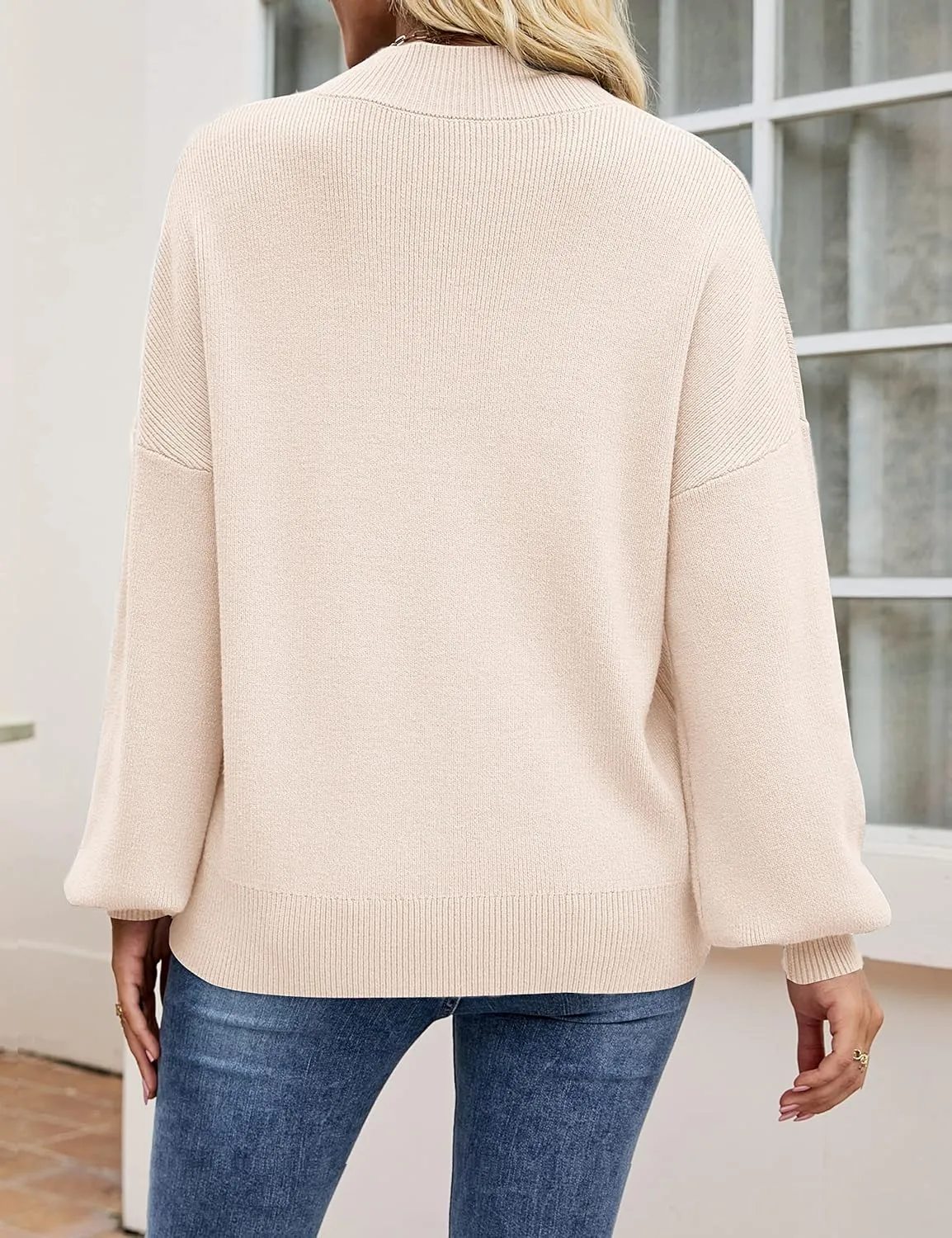 ZESICA Women's Casual Turtleneck Long Lantern Sleeve Oversized Ribbed Knit Pullover Sweater Jumper Top