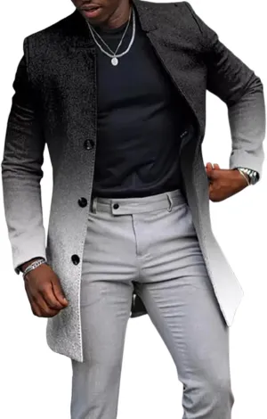 ZOCANIA Plaid Trench Coat Men Notched Collar Single Breasted Pea Coat Vintage Slim Fit Formal Business Trench Jacket Overcoat