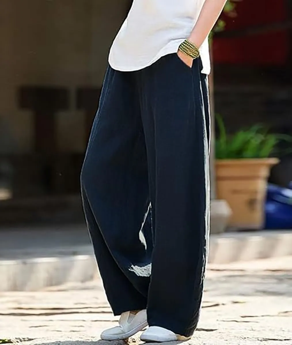 ZOCAVIA Women's Cotton Linen Pants Casual Elastic Waist Baggy Harem Pants Japanese Pants Loose Lantern Trouser with Pockets
