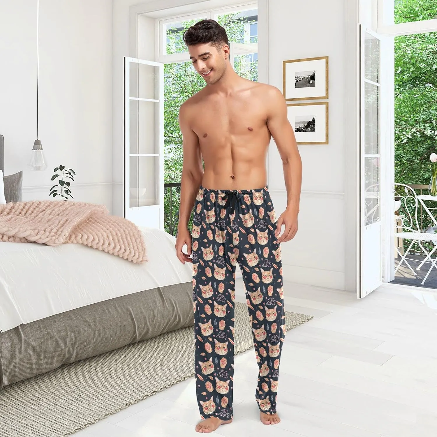 ZZXXB Dragon Dog Llama Pajama Pants for Men Comfort Sleep Lounge Bottoms Straight-fit with Pockets S-XXL