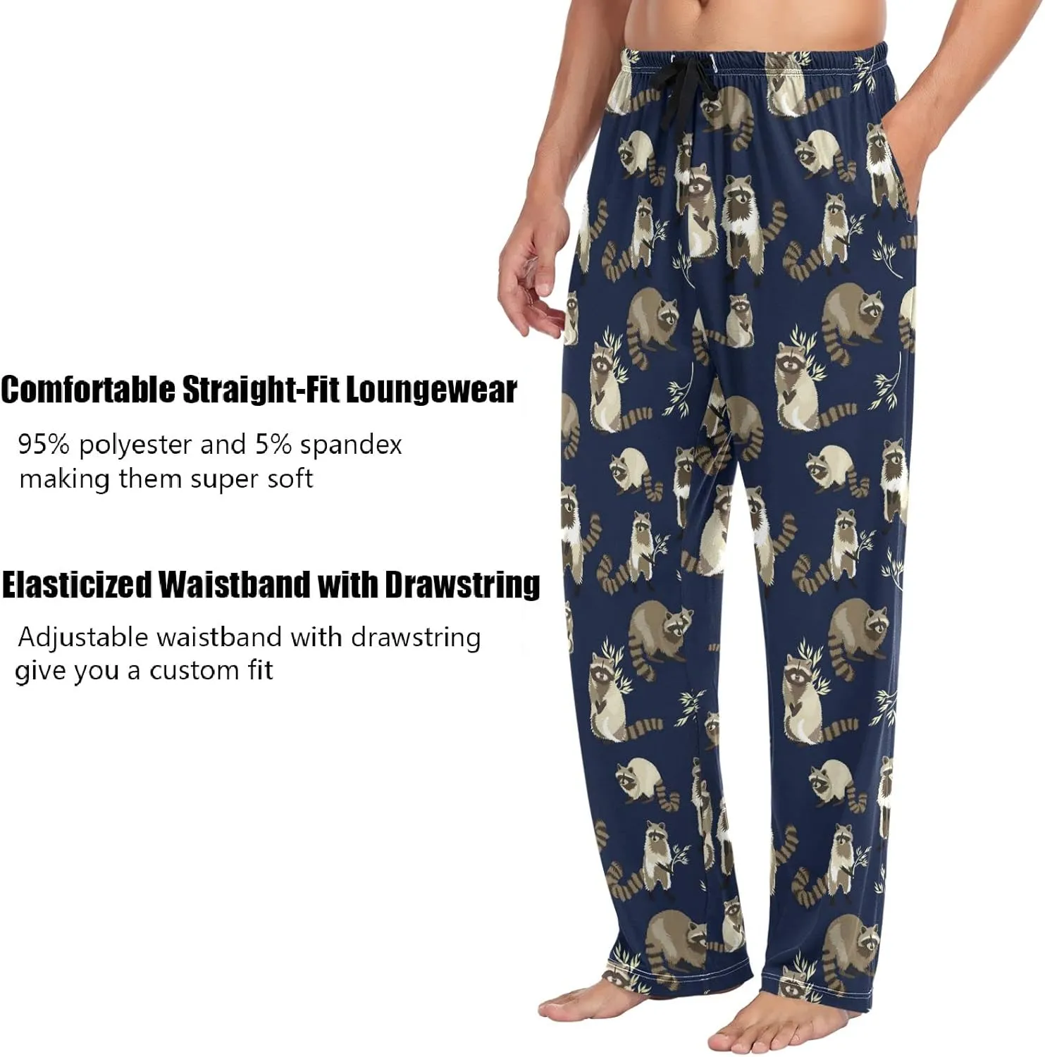 ZZXXB Dragon Dog Llama Pajama Pants for Men Comfort Sleep Lounge Bottoms Straight-fit with Pockets S-XXL