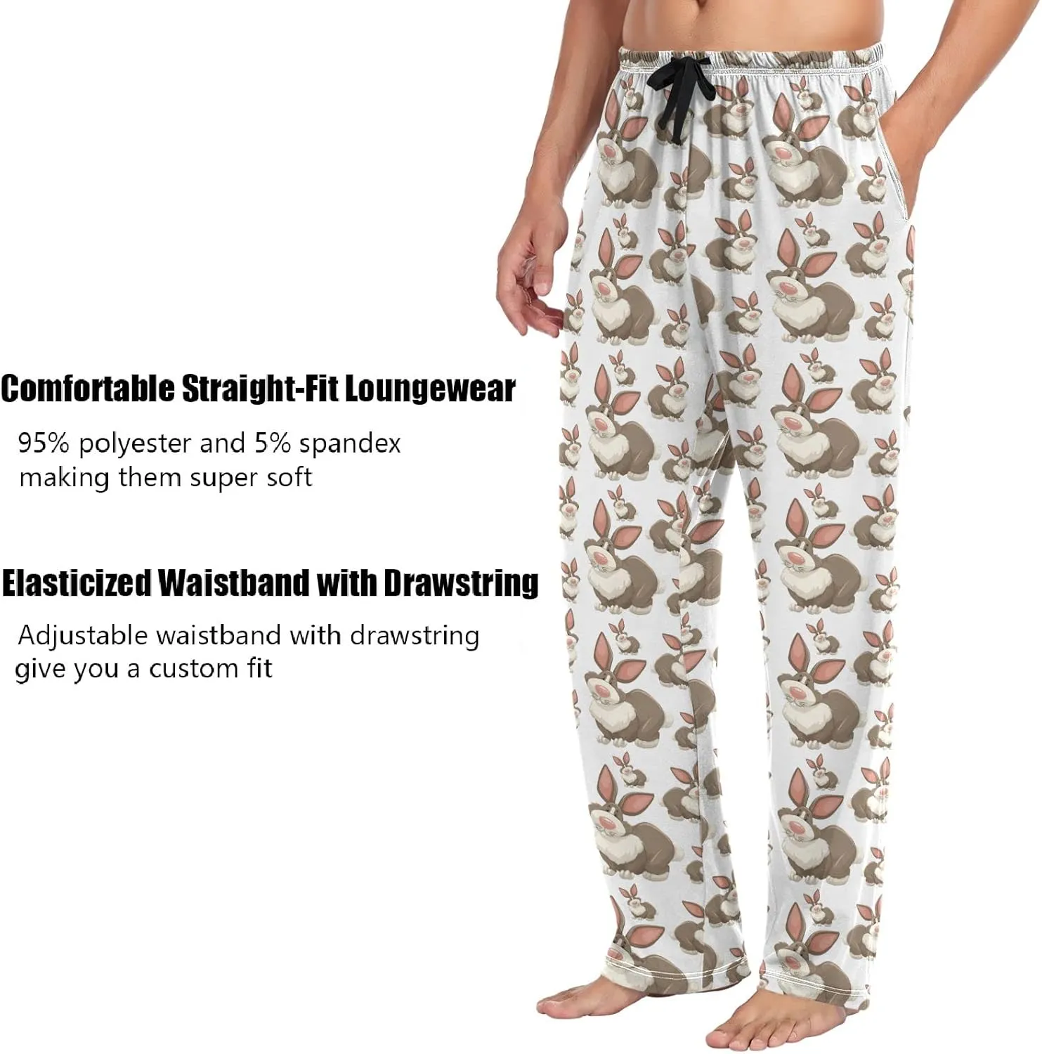 ZZXXB Dragon Dog Llama Pajama Pants for Men Comfort Sleep Lounge Bottoms Straight-fit with Pockets S-XXL