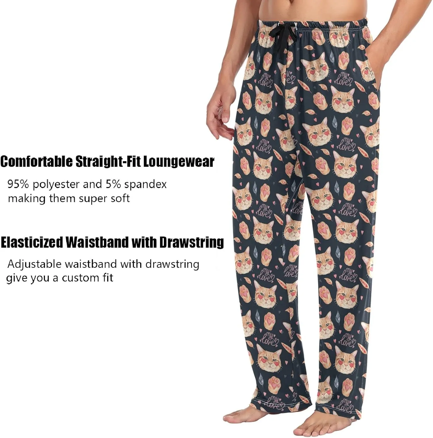 ZZXXB Dragon Dog Llama Pajama Pants for Men Comfort Sleep Lounge Bottoms Straight-fit with Pockets S-XXL