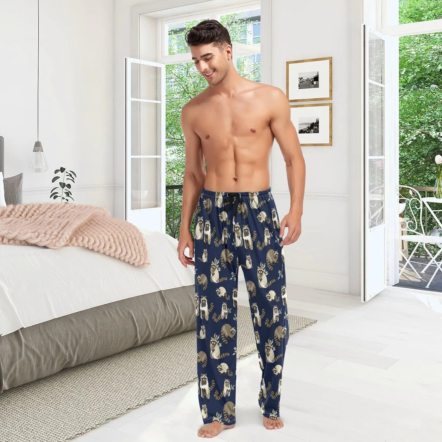 ZZXXB Dragon Dog Llama Pajama Pants for Men Comfort Sleep Lounge Bottoms Straight-fit with Pockets S-XXL